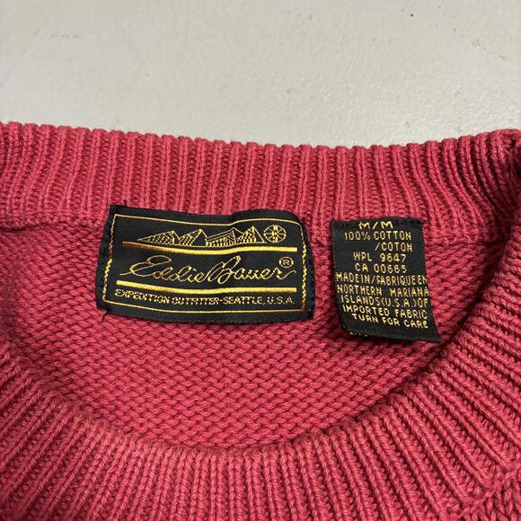 Vintage 90s Eddie Bauer Mens Contrast Waffle Knit Pullover Sweater Sz M Coral - Picture 2 of 8